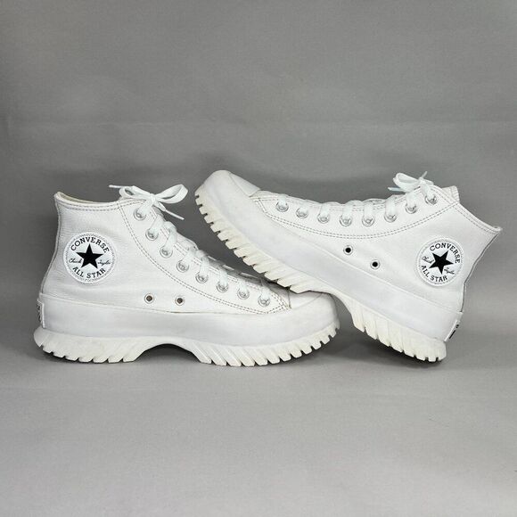 Converse Women's Size 9.5 Chuck Taylor All Star White Leather Lugged Sneakers - Picture 7 of 11